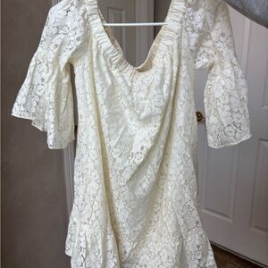 Likely Cream V-Neck Bell Sleeve Dress